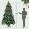 7.5ft Pre-Lit Artificial Flocked Christmas Tree with 450 LED Lights&1500 Branch Tips,Pine Cones& Berries