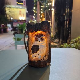Resin Solar Stump Owl Lawn Night Light (Color: BROWN)