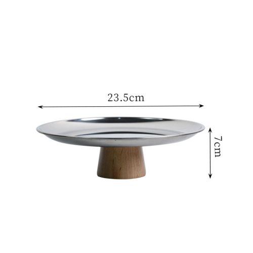 Household Style Metal Round Solid Wood Base Tray