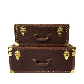 Retro Storage Box Portable Props European Decoration (Option: Brown Toothpick Pattern-Small Size)