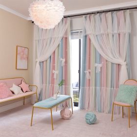 Nordic Simple Hollow Star Princess Wind Bedroom Blackout Curtains (Option: Rainbow color-2.5x2.7m hook)