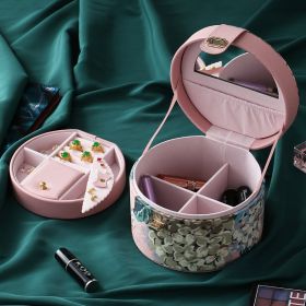 Large Capacity Multi-layer Retro Round Jewelry Box (Color: pink)
