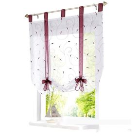 Embroidered Pastoral Adjustable Curtain Rod Ribbon Roman Window Screen (Option: Purple-140 × 140cm)