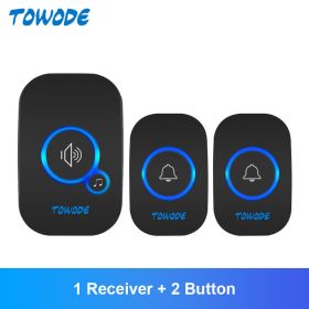 Home Wireless Doorbell 433Mhz Welcome Friend Smart Doorbell 150Meters Long Distance 32 Songs 4 Level Volumes Door Chimes (Color: Black Color Kit 2)