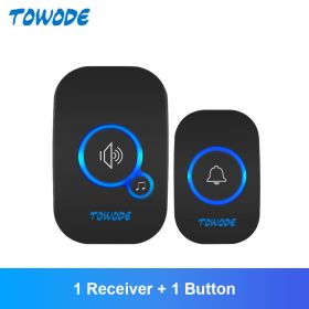 Home Wireless Doorbell 433Mhz Welcome Friend Smart Doorbell 150Meters Long Distance 32 Songs 4 Level Volumes Door Chimes (Color: Black Color Kit 1)