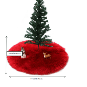 1pc Snow White Faux Fur Christmas Tree Skirt - Festive Holiday Decorations for Home and Party (Color: Red)