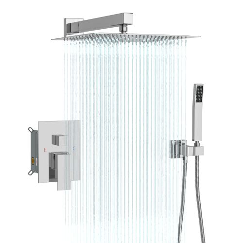12 Inches Rain Mixer Shower Combo Set Rainfall Wall Mounted Dual Shower Head System