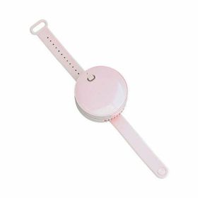 Portable Wrist Fan Mirror Leafless USB Rechargeable 3 Speed (Color: pink)