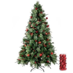 6.5ft Pre-Lit Artificial Flocked Christmas Tree with 350 LED Lights&1200 Branch Tips,Pine Cones& Berries (Color: as picture)