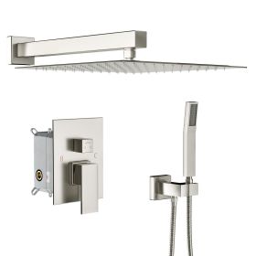 12 Inches Rain Mixer Shower Combo Set Rainfall Wall Mounted Dual Shower Head System (Finish: Brushed Nickel)