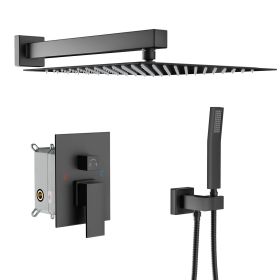 12 Inches Rain Mixer Shower Combo Set Rainfall Wall Mounted Dual Shower Head System (Finish: Matte Black)