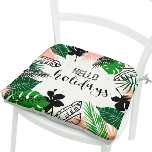 Green Leaves Geometric Polyester Chair Cushion Flowers And Plants