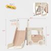 Kids Slide with Bus Play Structure, Freestanding Bus Toy with Slide for Toddlers, Bus Slide Set with Basketball Hoop