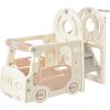 Kids Slide with Bus Play Structure, Freestanding Bus Toy with Slide for Toddlers, Bus Slide Set with Basketball Hoop