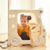 Kids Slide with Bus Play Structure, Freestanding Bus Toy with Slide for Toddlers, Bus Slide Set with Basketball Hoop