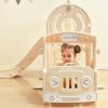 Kids Slide with Bus Play Structure, Freestanding Bus Toy with Slide for Toddlers, Bus Slide Set with Basketball Hoop