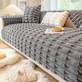 Rabbit Plush Sofa Cushion Winter Thickened Fleece Cushion (Option: Dark Gray-45x45cm Throw Pillow Cover)