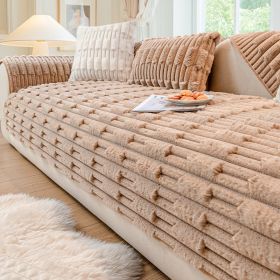 Rabbit Plush Sofa Cushion Winter Thickened Fleece Cushion (Option: Light Coffee Color-45x45cm Throw Pillow Cover)