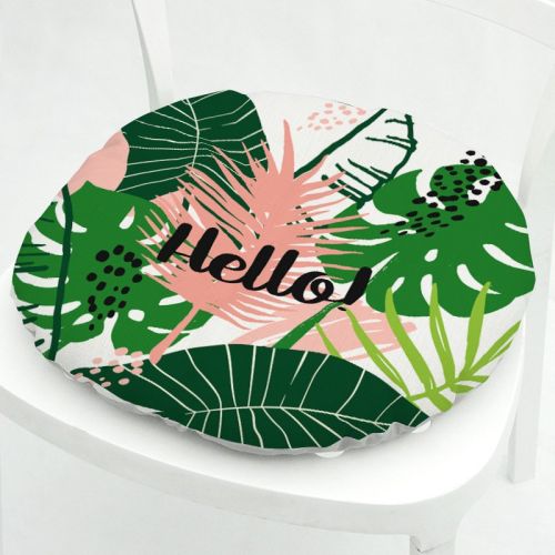 Green Leaves Geometric Polyester Chair Cushion Flowers And Plants